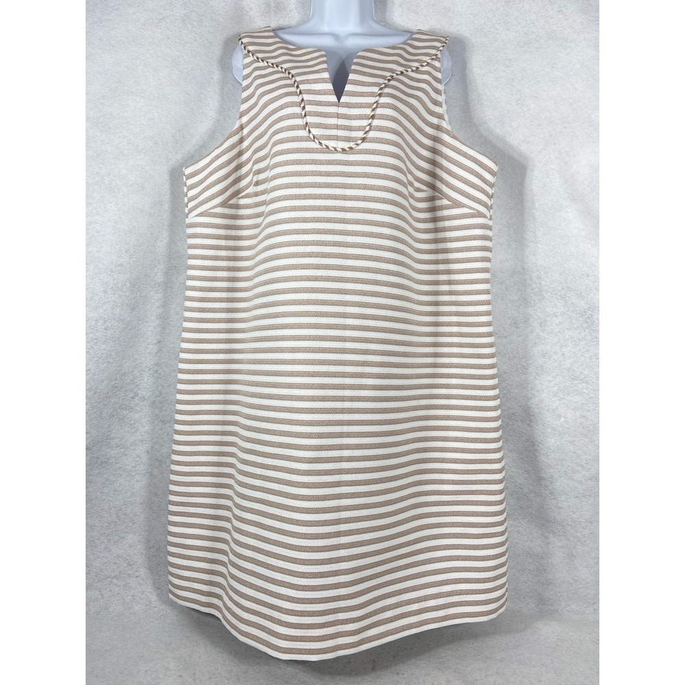 Talbots Dress Women's 20W Beige White Sheath Sleeveless Striped Shimmer NWOT